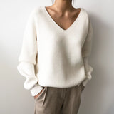 Light blue oversized V-neck knit sweater with a casual chic design, featuring long sleeves and a relaxed fit ideal for a stylish and comfortable look.