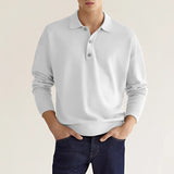 Light gray men's long sleeve knit polo sweater in a relaxed fit, shown in a white color option and size 3XL, emphasizing the details of the sleeves, neck, and overall design.