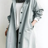 Light gray women's oversized double-breasted trench coat in size 3XL, featuring a classic wrap design with a broad collar and long sleeves.