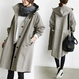 Light gray women's oversized double-breasted trench coat in size 3XL, featuring a classic design with a stylish collar and long sleeves, perfect for a fashionable outerwear look.
