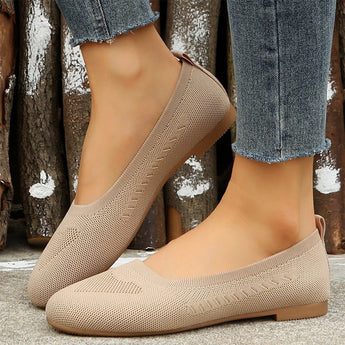 Lightweight apricot ballet flats featuring a breathable mesh design suitable for summer walking.