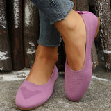 Purple lightweight ballet flats made of breathable mesh material, shown on a model's feet, suitable for summer walking.