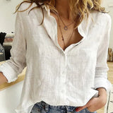 White linen blouse for women, featuring a casual V-neck design, suitable for summer. The blouse has short sleeves and is available in size 5XL.