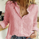 Linen white blouse for women featuring a V-neck design, short sleeves, and a casual summer style in a soft Rosa hue, size 5XL.