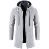 Long grey hooded thermal coat for men, slim fit winter outerwear, in dark gray color, size XXL, featuring a sleek design with buttons, long sleeves, and a collar.