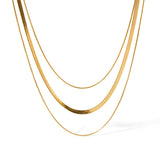 Luxury 18K gold plated snake chain necklace, sleek and elegant design, shown on a white background.