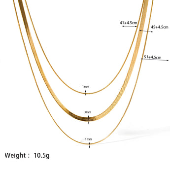 Luxury 18K Gold Plated Snake Chain Necklace with sleek and elegant design, waterproof, 41+4.5cm length, gold color, made in China, displayed on a white background.