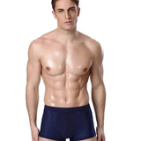 Luxury Bamboo Men's Boxer Briefs modeled on a male figure, showcasing breathable, moisture-wicking fabric in a multi-pack set.