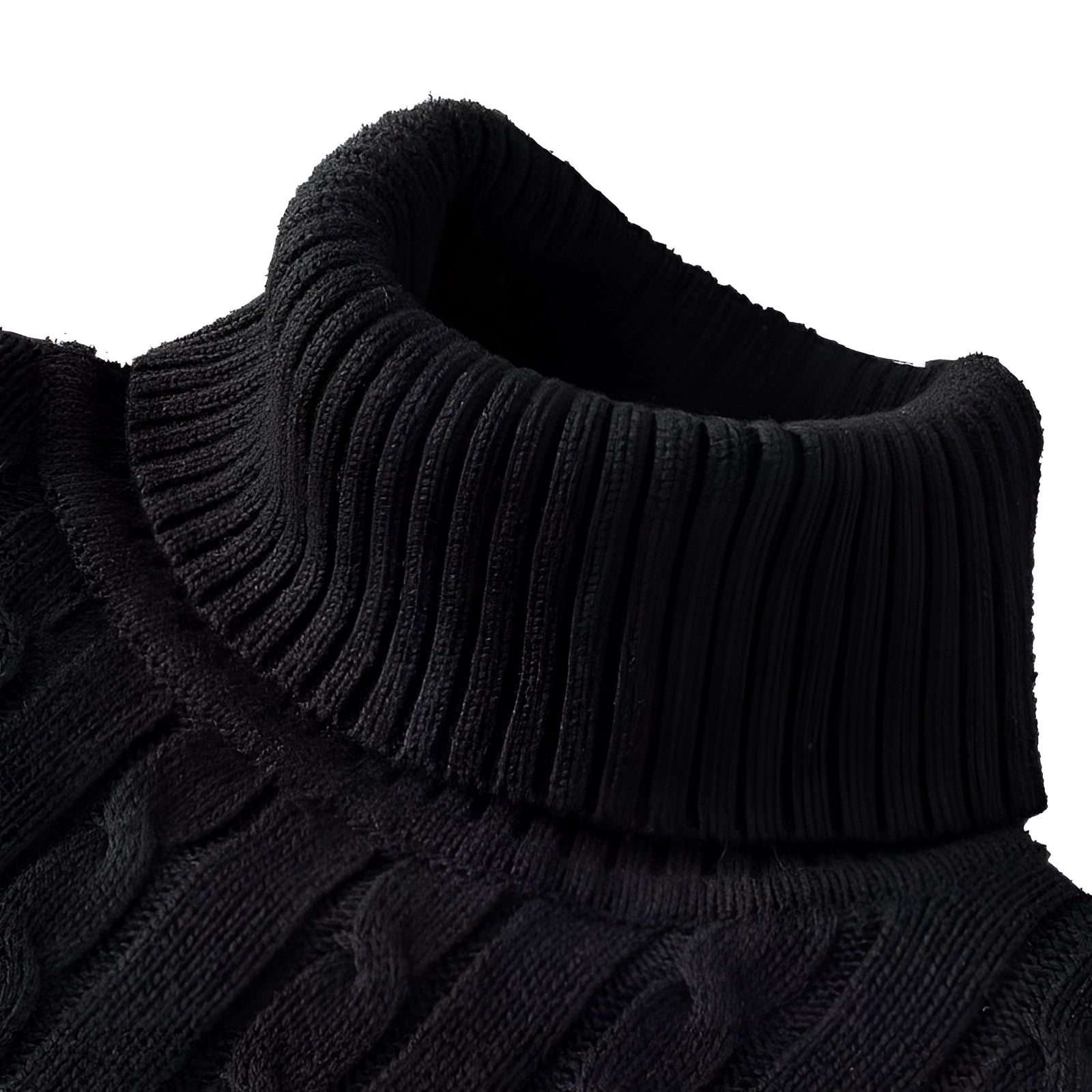 Luxury Black Cable Knit Turtleneck Sweater - Thick Wool, Ribbed Collar ...