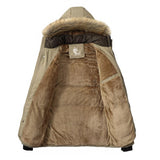 Luxury designer fur-lined parka in brown and beige tones, featuring long sleeves, a prominent collar, and natural fur accents, showcasing premium winter fashion.
