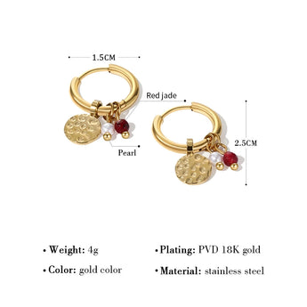 Luxury Gold Hoop Earrings with Pearl Charms from YA-CHAN Designer Jewelry displayed on a white background, showcasing the elegant gold hoops adorned with delicate pearl charms.
