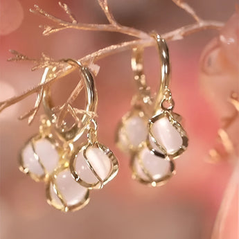Luxury gold hoop earrings with clear gemstone accents displayed in a vintage box, showcasing intricate detail and elegant craftsmanship.