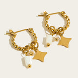 Luxury gold hoop earrings with pearl charms designed by YA-CHAN, model YC0475, displayed against a plain background.