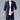 Luxury men's navy satin dress shirt with a button-down collar, tailored fit, and long sleeves, worn by a model in a formal setting. The shirt is complemented by a sleek black blazer and accessorized with a watch on the wrist. The overall look is sophisticated and elegant.