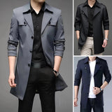Luxury men's navy satin dress shirt with tailored fit and button-down design, featuring long sleeves and a classic collar.