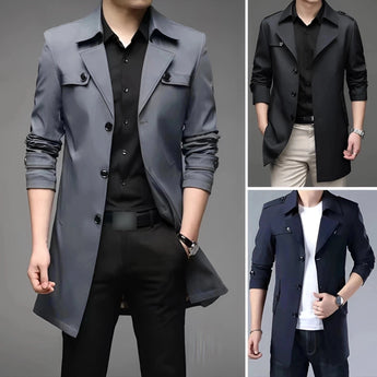 Luxury men's navy satin dress shirt with tailored fit and button-down design, featuring long sleeves and a classic collar.