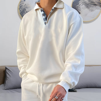 Luxury men's white velvet pyjamas in size 5XL, featuring long sleeves, a comfortable fit, and a classic collar design. The soft sleepwear showcases elegant styling similar to a dress shirt, ensuring premium comfort and a sophisticated appearance.
