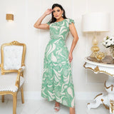 
Luxury pink floral maxi dress with elegant design, featuring long sleeves and a flattering waistline. The dress is designed for formal events and showcases intricate textile patterns, available in green, size XL.
