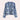 Luxury women's blue floral embroidered denim bell sleeve top in size XL, featuring intricate floral detailing, a round neckline, and distinctive bell sleeves.