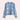 Light blue women's denim top featuring floral embroidery, bell sleeves, and a relaxed fit, displayed on a clothes hanger.