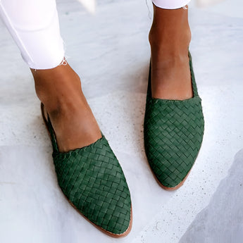 Luxury Women's Handcrafted Green Woven Leather Loafers in Size 43 - Stylish Office Slip-Ons