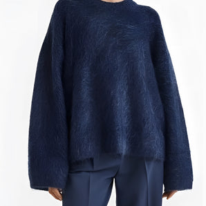 Luxury Women's Navy Mohair Oversized Bell Sleeve Sweater