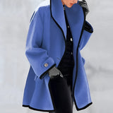 Luxury women's oversized purple wool coat with a fashionable design, featuring contrast lining, long sleeves, and a structured collar, displayed in variant Blu1 / 3XL2.