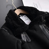 Luxury women's tan suede faux fur winter jacket with a plush faux fur collar, long sleeves, and a stylish waist design.