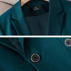MAA KOSH BA Designer Teal Textured Blazer for Women, featuring a structured design suitable for office wear, with a classic collar, long sleeves, and a sophisticated teal color.