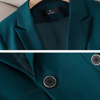 MAA KOSH BA Designer Teal Textured Blazer for Women, featuring a structured design suitable for office wear, with a classic collar, long sleeves, and a sophisticated teal color.