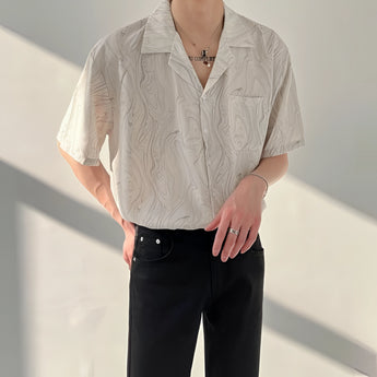 Marble Print Men's Short Sleeve Shirt in Gray, XXL size, showcasing lightweight fabric with a casual design, featuring a classic collar and comfortable fit.