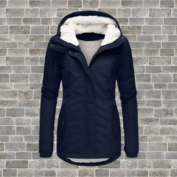 Maroon women's hooded winter parka with a faux fur lining, showcasing details like a full sleeve design and a cozy collar, suitable for cold weather.