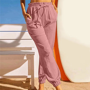 Mauve women's lightweight joggers with a drawstring waist and elastic ankles, in a rose color, size 3XL.