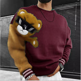 Men's burgundy 3D teddy bear sweatshirt in XL, featuring cozy winter streetwear design with long sleeves and relaxed fit.