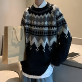 Men's black and grey argyle sweater in a neutral knit wool blend with long sleeves and a comfortable collar, suitable for winter fashion in size 2XL.