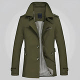 Men's beige double-breasted trench coat with epaulettes, featuring a stylish collar and buttons, designed for formal wear.