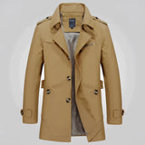 Men's beige double-breasted trench coat with epaulettes, featuring a stylish collar and long sleeves, in a classic design suitable for formal or casual wear. The coat is displayed in a variant of brown, size 4XL.