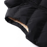 Men's beige fleece vest with an insulated collar and multiple pockets, showcasing a soft textile material and stylish design.