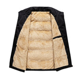 Men's beige fleece vest featuring an insulated collar, sleeveless design, button closure, and multiple pockets.