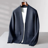 Men's blue lightweight wool crewneck sweater in size 2XL with long sleeves, styled for fall fashion knitwear.