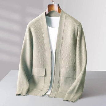 Men's gray lightweight wool crewneck sweater shown in 2XL size, styled for fall fashion with a focus on knitwear.