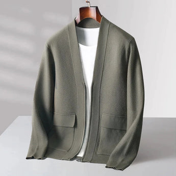 Men's beige lightweight wool crewneck sweater in fall fashion knitwear, showcasing a comfortable and stylish design suitable for cooler weather.