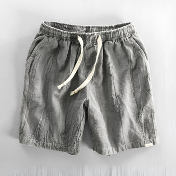 Men's gray linen drawstring shorts, lightweight and breathable, size 2XL, eco-friendly material.