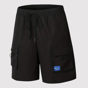 Men's black cargo shorts, quick-dry, lightweight, multi-pocket, adjustable waistband, size 2XL.