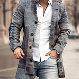 Men's black and white checkered urban plaid overcoat featuring a light color blend, shown in size 3XL, with a stylish tartan pattern and long sleeves, perfect for fall fashion.