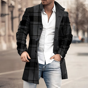 Men's black checkered urban plaid overcoat in Nero color, size 3XL, featuring a stylish tartan pattern and a collar, suitable for fall fashion.