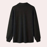 Men's black cotton crewneck sweater featuring long sleeves and a lightweight design, suitable for casual winter wear.