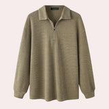 Men's khaki 5XL cotton crewneck sweater with long sleeves, casual design, and lightweight construction for winter fashion.