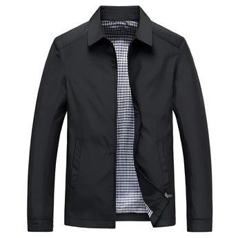 Men's black weatherproof trench coat in size 2XL featuring a gingham lining, button closures, and a classic collar design, styled for a chic and formal look.