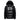 Men's black glossy hooded puffer jacket, insulated winter coat in size 3XL, featuring a zipper closure and collar.
